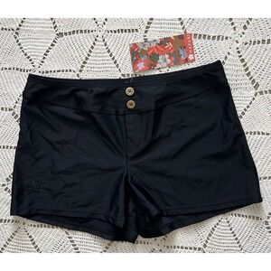 Hapari Black Swim Cover Shorts XS Button Front Stretch Beach Pool NWT